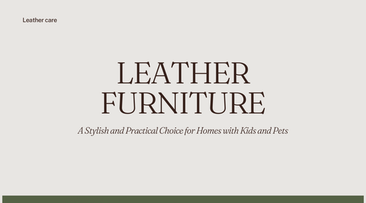 Leather furniture header image highlighting durable leather sofas for homes with kids and pets.