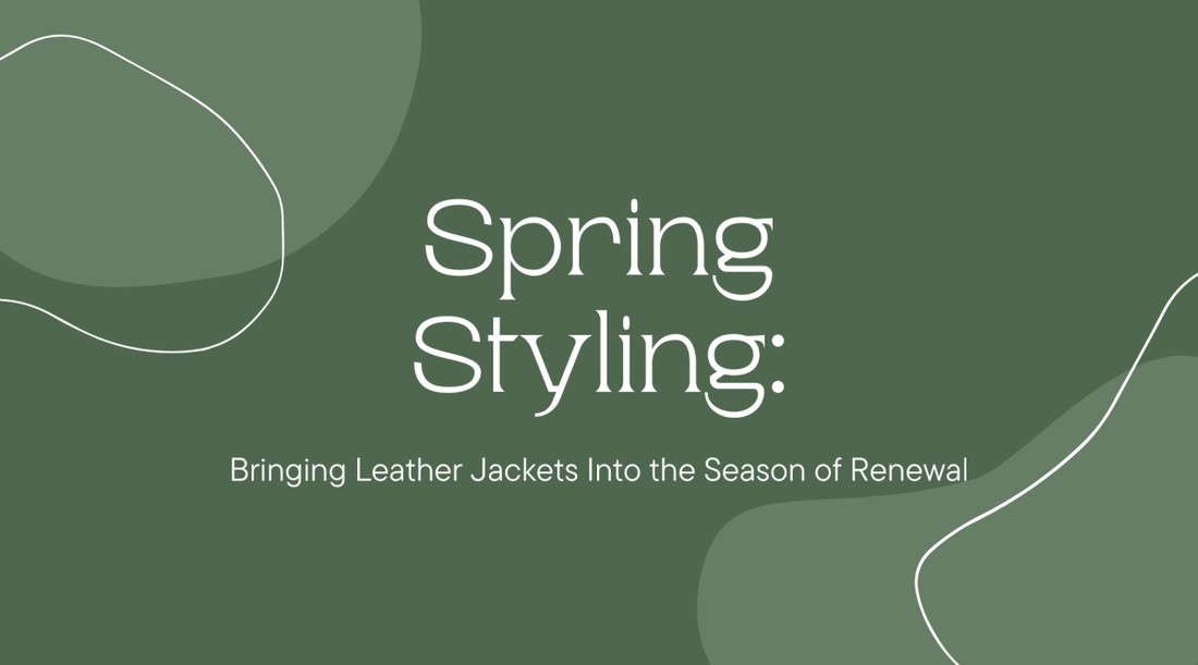 Spring outfit leather jacket styling for the season of renewal with graphic design elements.