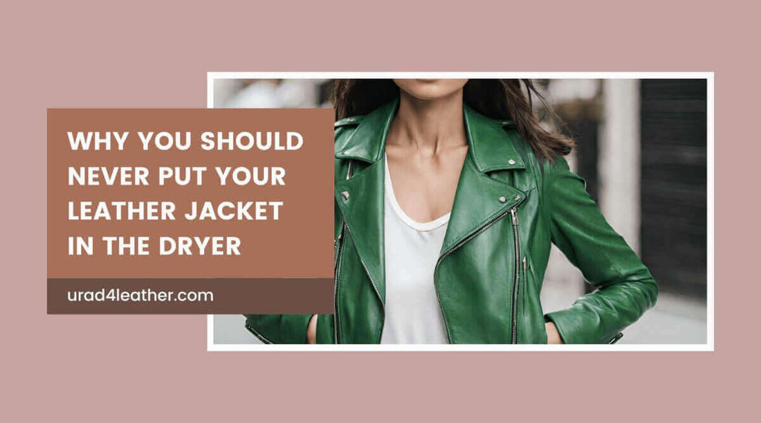 Woman in a green leather jacket discussing how to clean leather jackets.