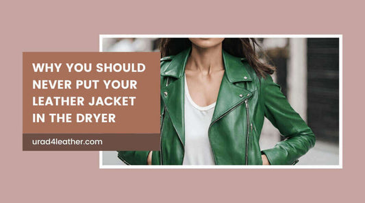 Woman in a green leather jacket discussing how to clean leather jackets.