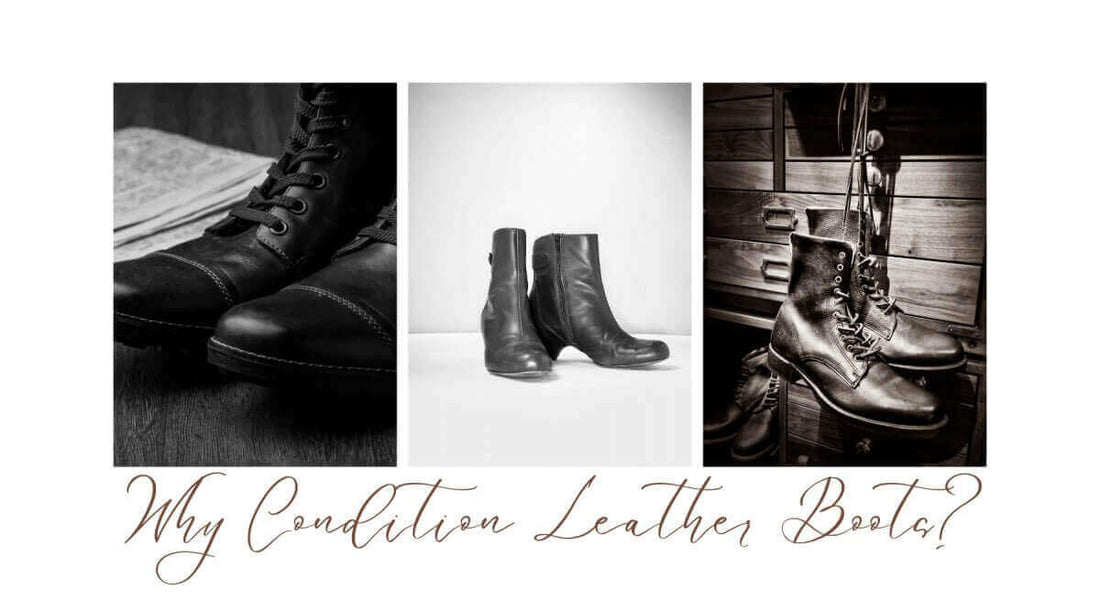 collage of stylish leather boots highlighting the importance of how to condition leather boots