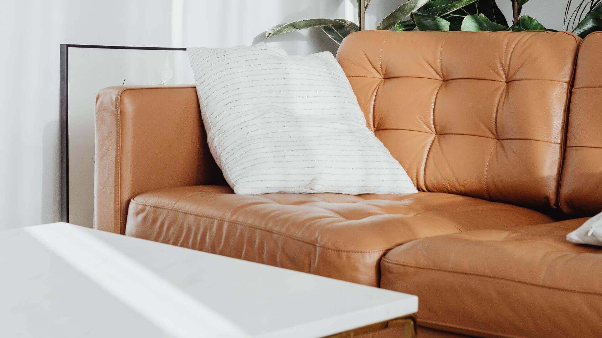 Modern leather sofa treated with URAD leather conditioner.